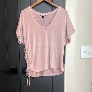 Express Pink Ruched Short Sleeve Tee Shirt